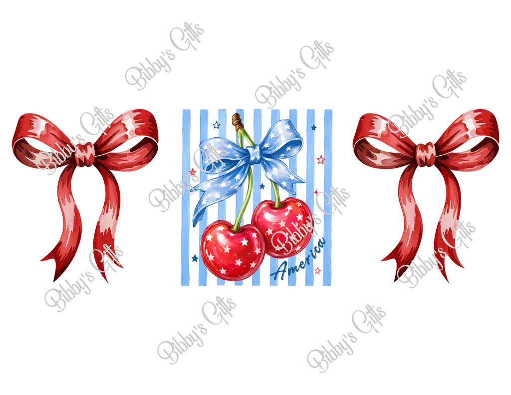 American Cherries and Bows-PNG Digital Download