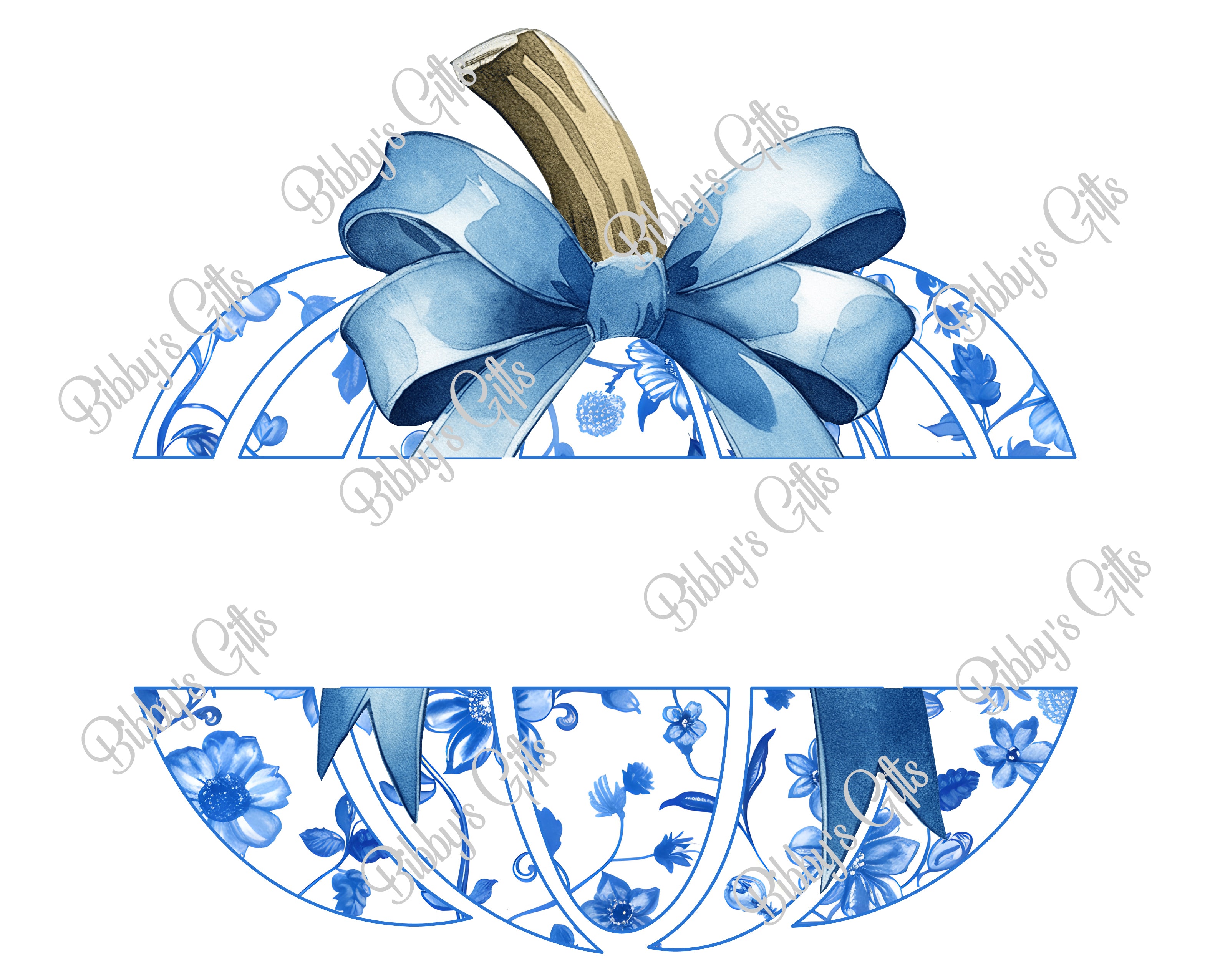 Blue Delft Split Pumpkin-PNG Digital Download