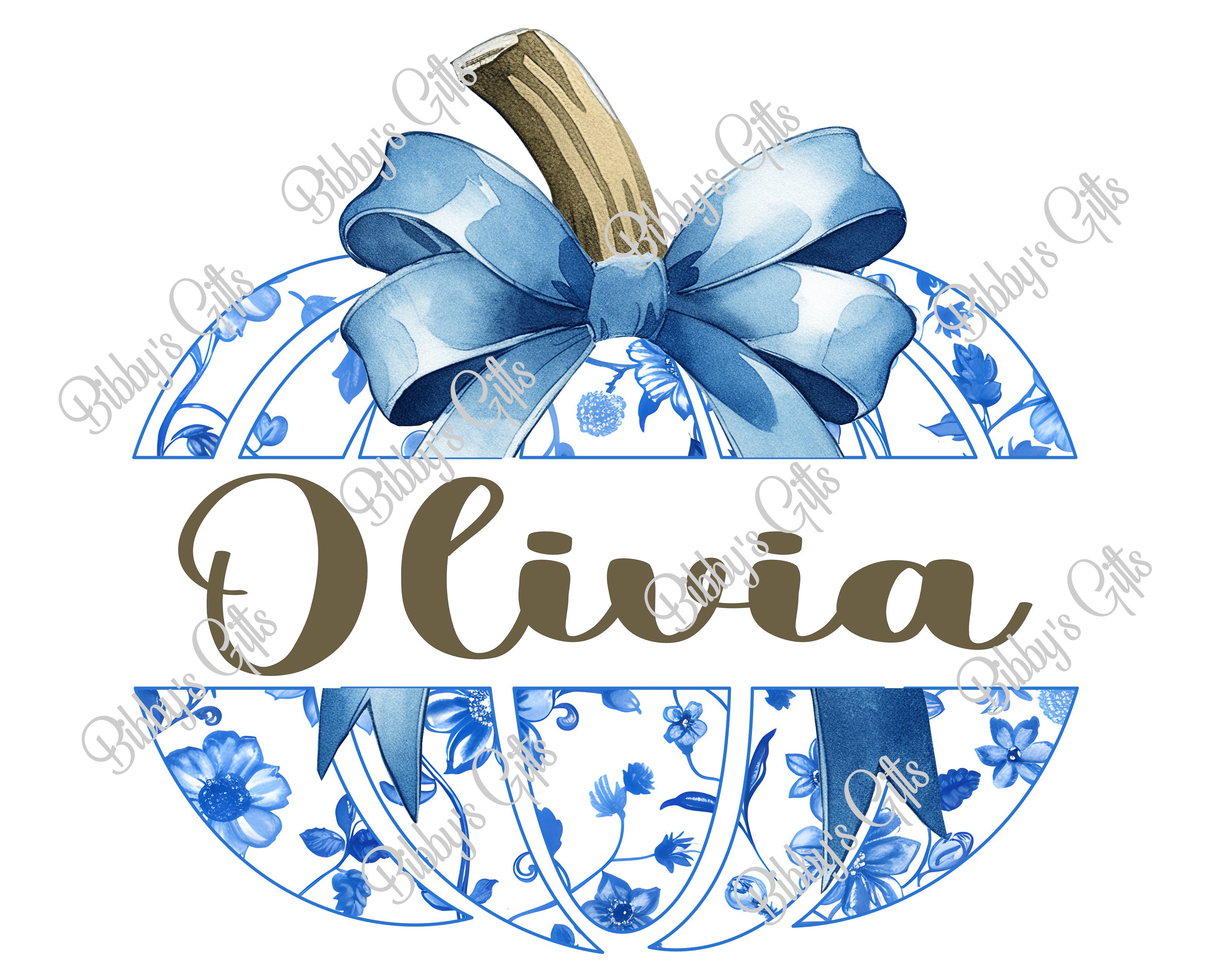 Blue Delft Split Pumpkin-PNG Digital Download