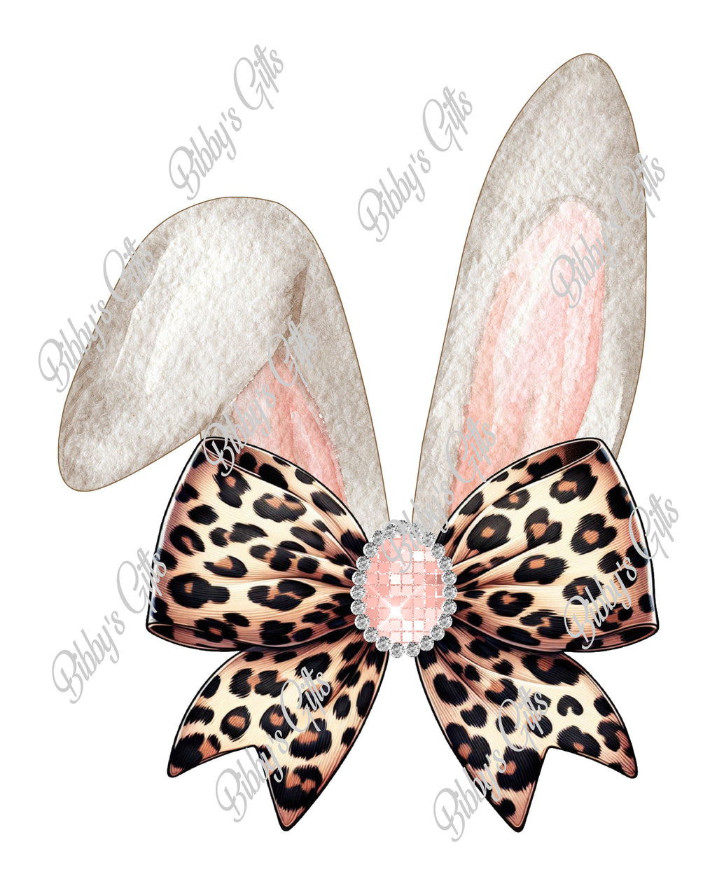Bunny Ears Diamond Bow Leopard-PNG Digital Download