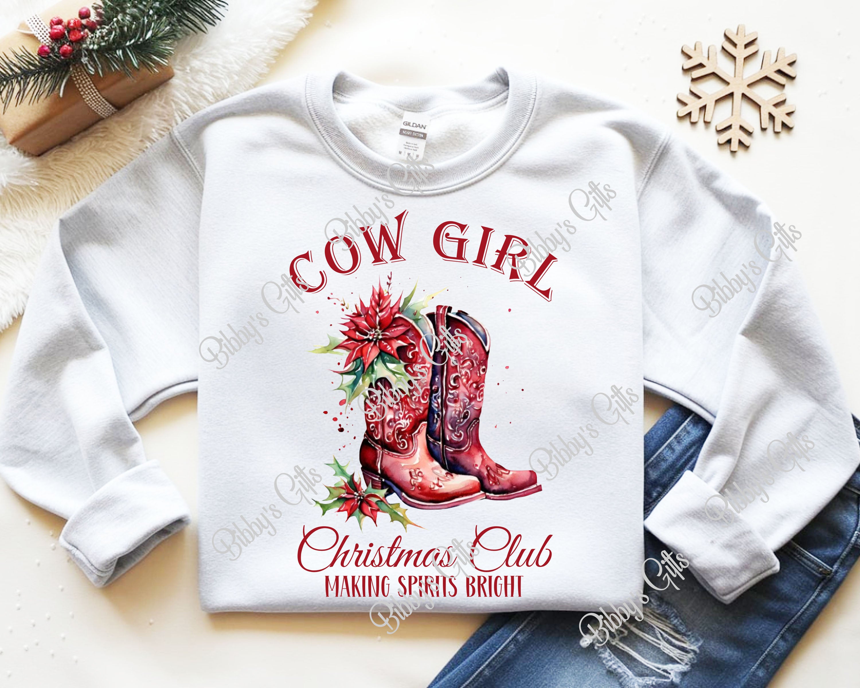 Cow Girl Christmas Club-PNG Digital Download