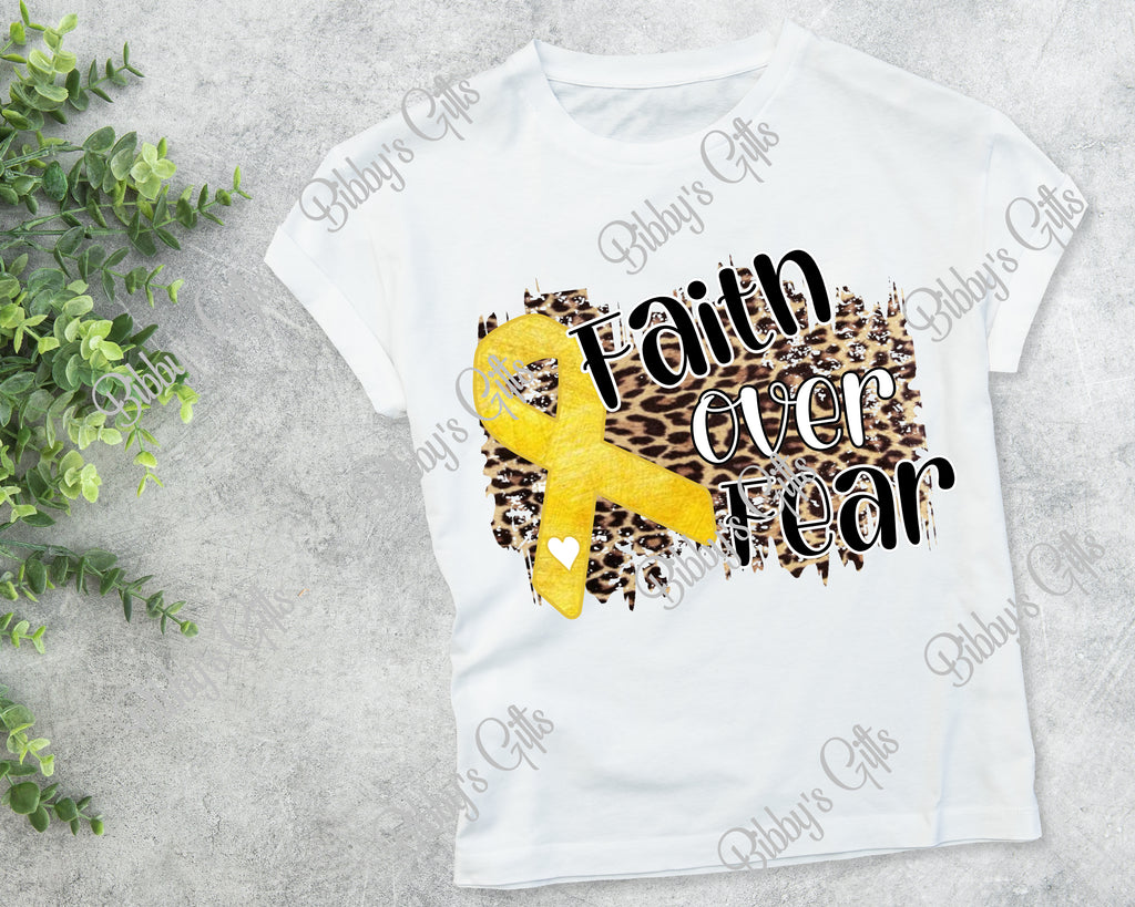 Faith over Fear Gold Ribbon-PNG Digital Download