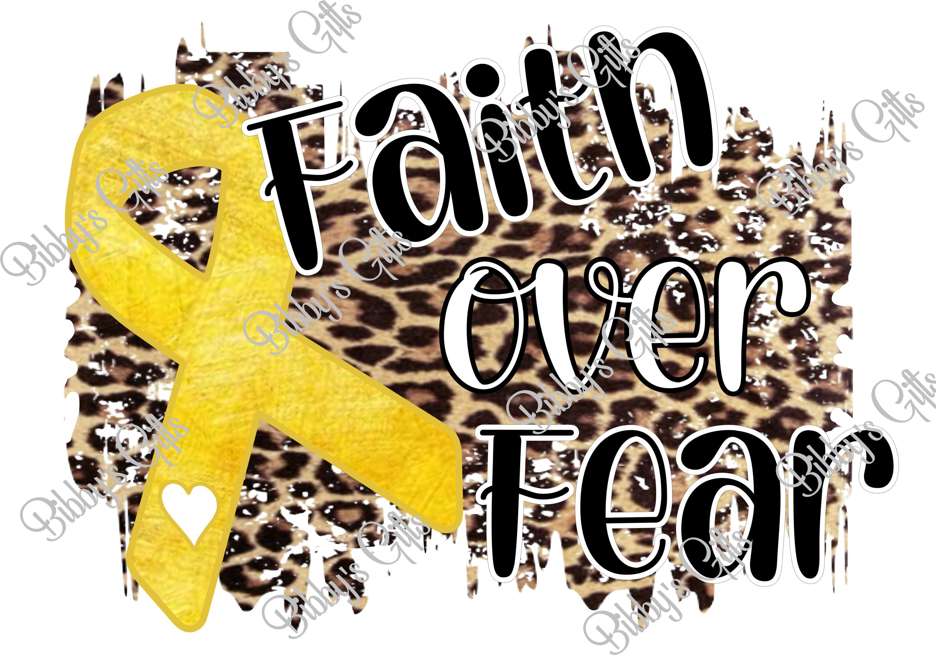 Faith over Fear Gold Ribbon-PNG Digital Download