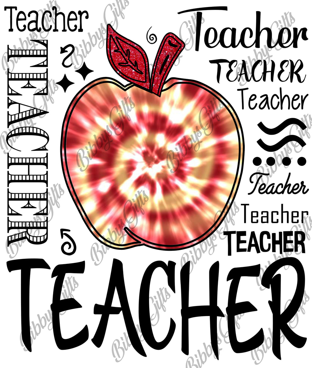 Teacher Red Tie Dye Apple-PNG Digital Download (Copy)